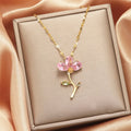 Pink Zircon Leaf Flower Choker Pendant Necklace | Nixie Pendant Necklace Nixie XL1470-19 40cm