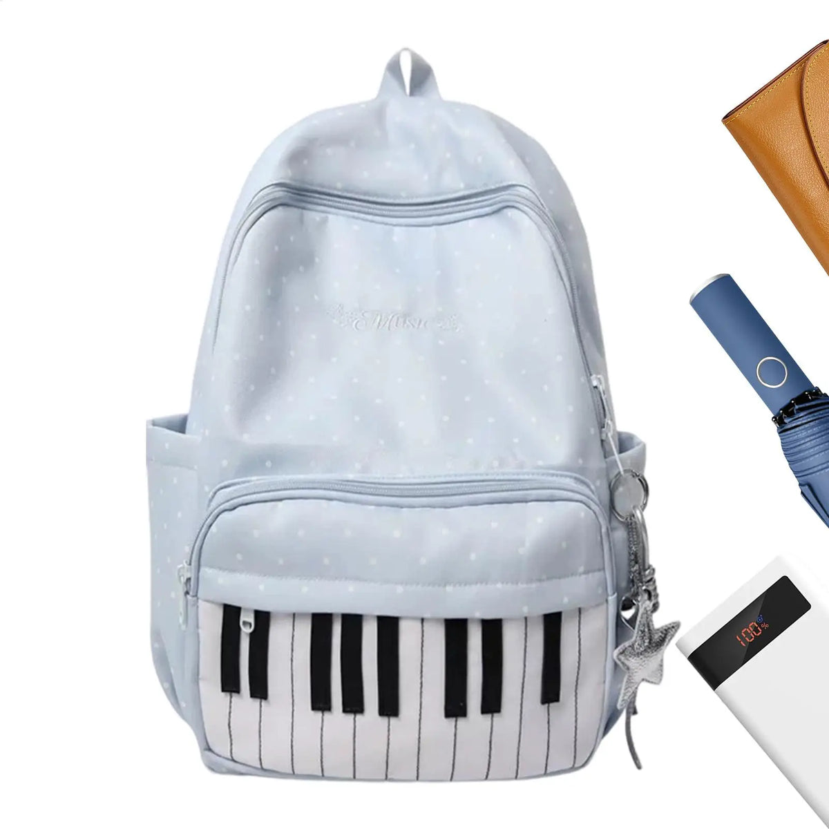 Nylon Piano Print Color-Block Travel Backpack – Large Capacity Fashion Backpack Nixie