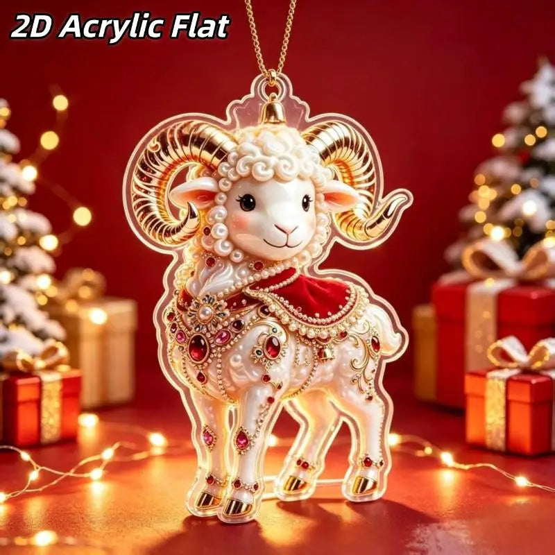 2D Acrylic Chinese Zodiac Goat Hanging Ornament Red Gold