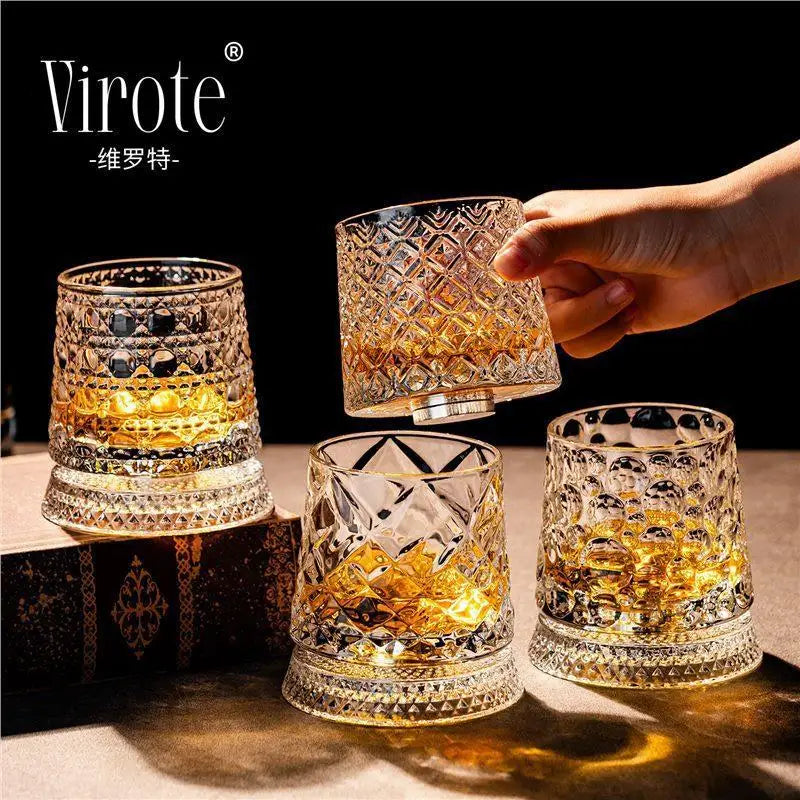360° Rotating Whisky Tumbler Glass | Crystal Cocktail Drinkware Rotating Whisky Glass Nixie