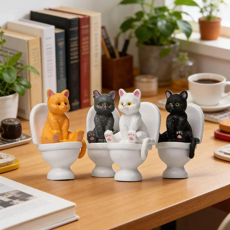 Funny Cat on Toilet Resin Figurine – Cute Kitten Decor Gift Resin Cat Figurine Nixie