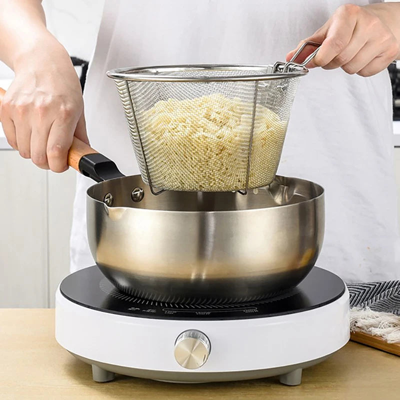 Stainless Steel Deep Fry Basket – Round Wire Mesh Fryer Deep Fry Basket Nixie