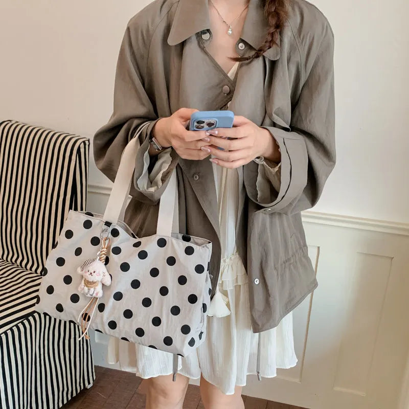 Korean Retro Polka Dot Tote Bag – Waterproof Nylon Shoulder Bag Tote Shoulder Bag Nixie