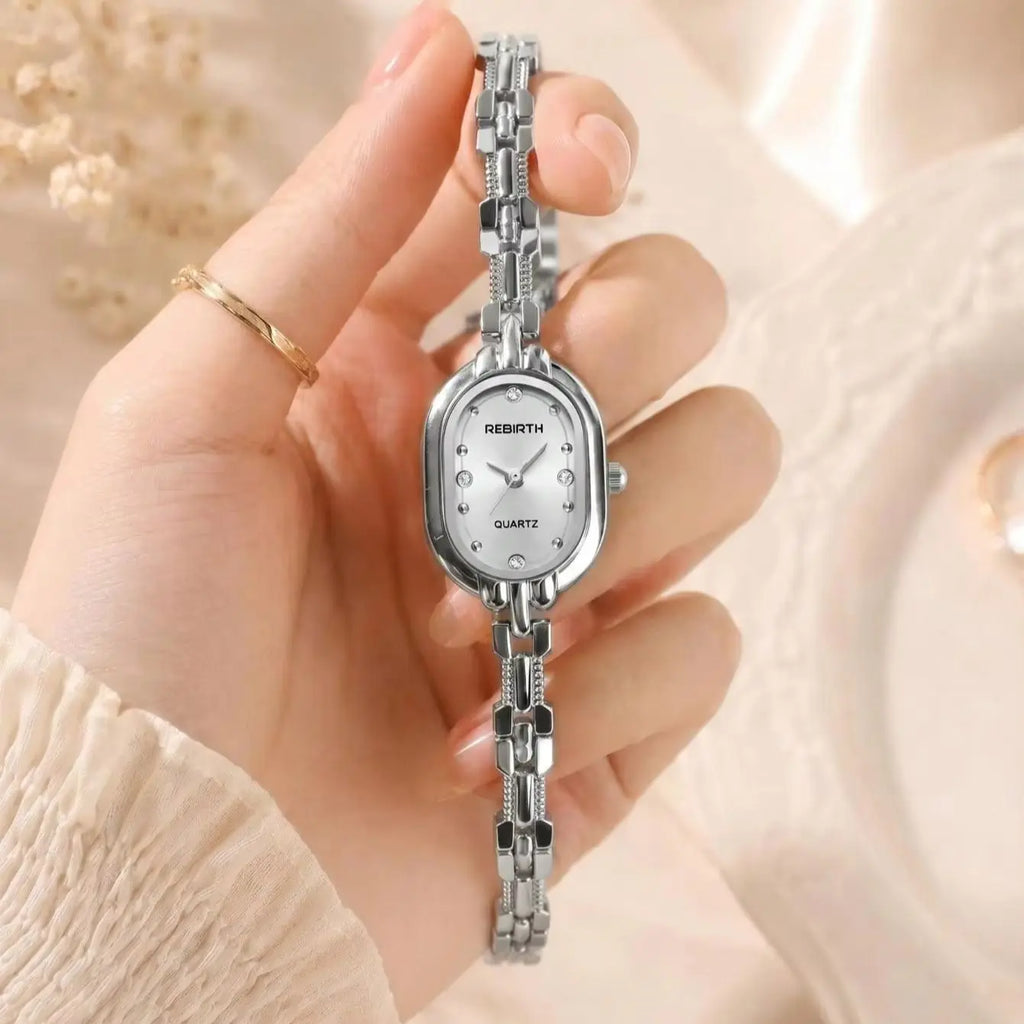 REBIRTH Women's Retro Oval Quartz Watch | Diamond Chain Band Women's Quartz Watch Nixie