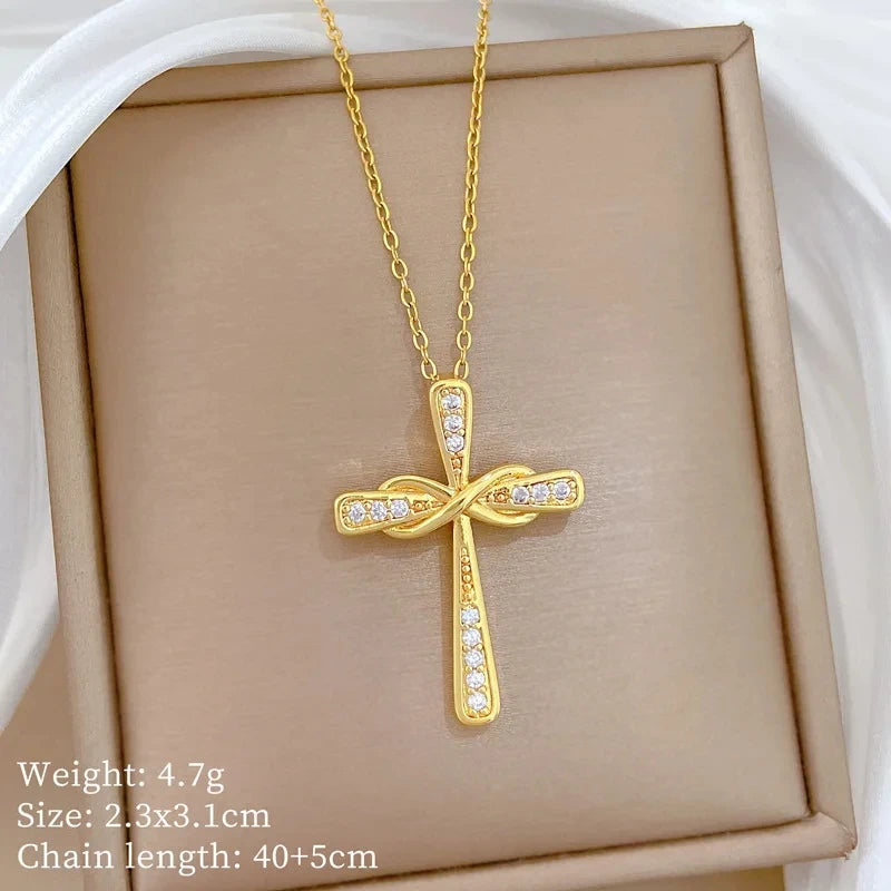 Women's Gold Cross Pendant Necklace | Stainless Steel Choker Pendant Necklace Nixie XL2606-609