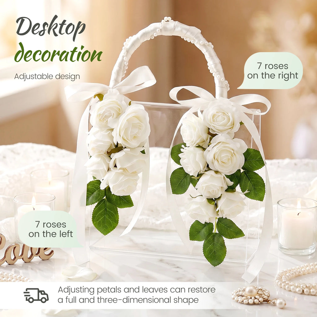 Artificial White Rose Bridal Bouquet with Pearl Handle Artificial Bridal Bouquet Nixie