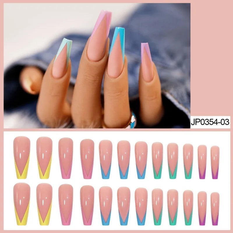 Rhinestone False Nails L Size – 24 Pcs Handmade Full Tips False Nail Tips Nixie