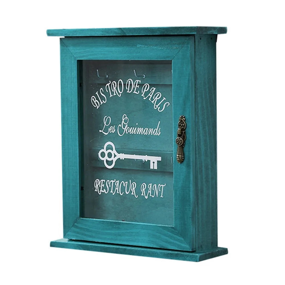 Vintage Wooden Key Cabinet Box – 6 Hooks, Wall Mounted