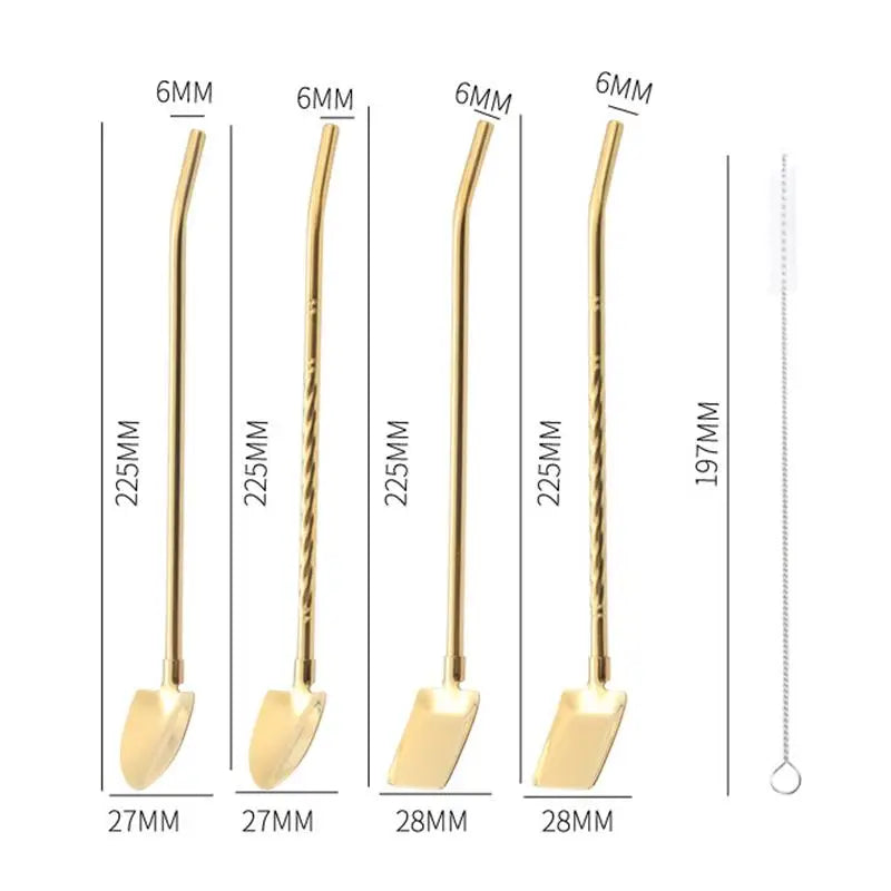 Shovel Spoon Straw Stainless Steel – Drink Mixer Barware Spoon Straw Barware Nixie