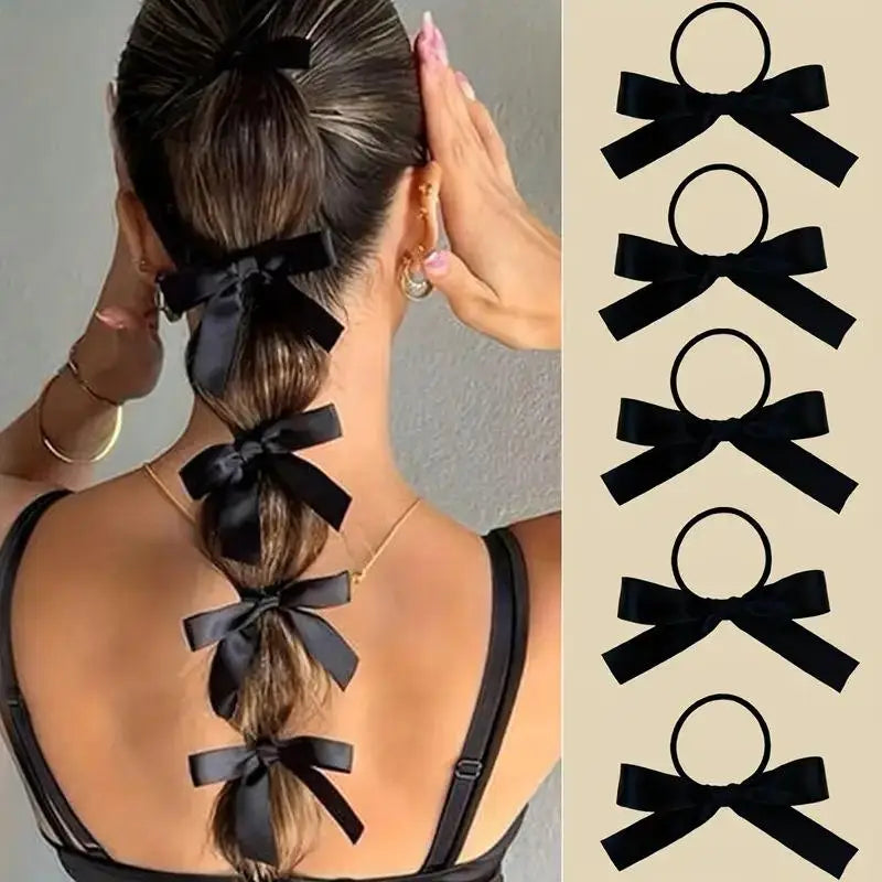 5pcs Black Bow Hair Ties Elastic Scrunchies & Ponytail Holders Hair Ties Scrunchies Nixie Black-5PCS