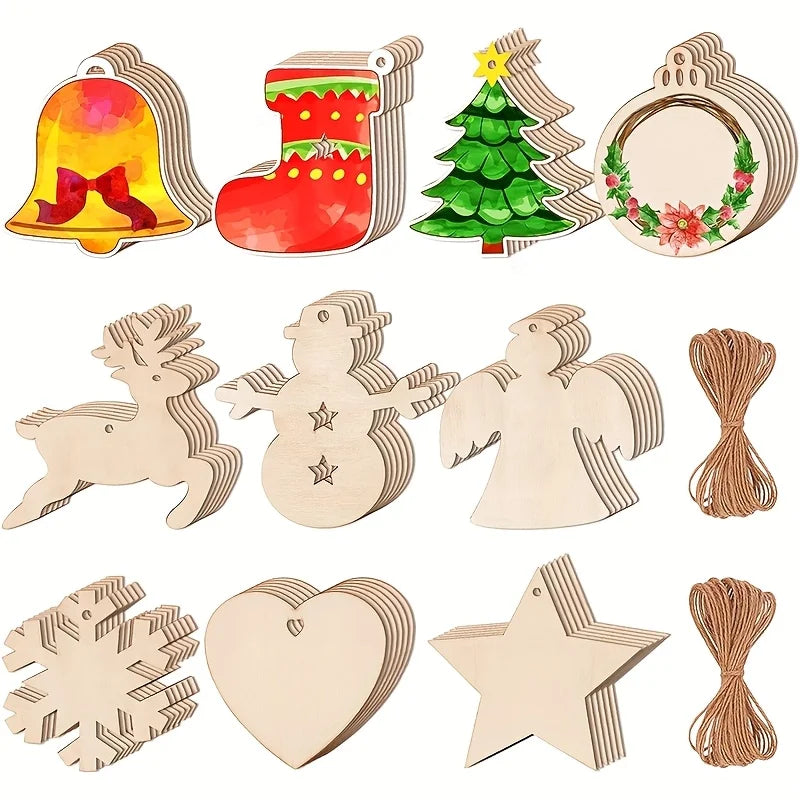 10 Pcs Unfinished Wood Christmas Tree Ornament Blanks DIY Craft Wood Craft Ornaments Nixie