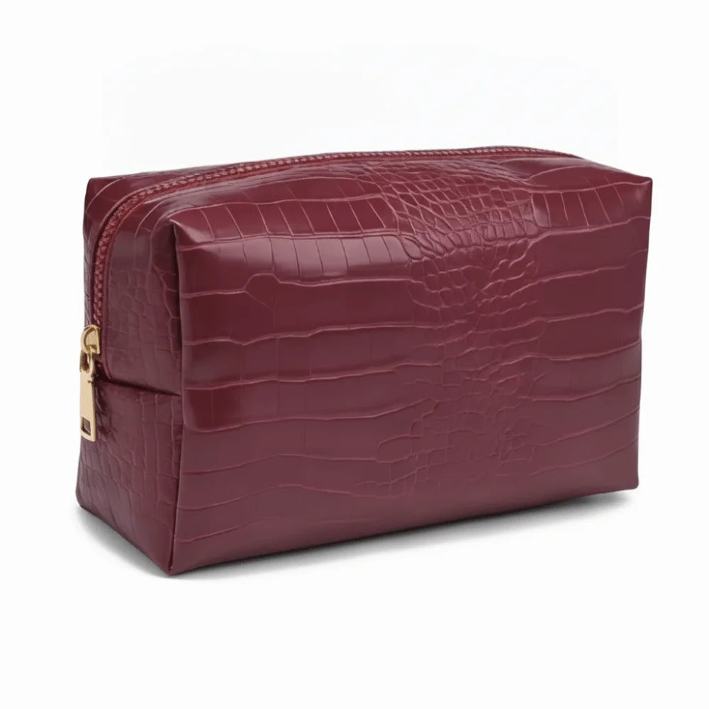 PU Leather Makeup Bag Waterproof Crocodile Embossed Travel Pouch
