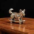 Brass Skateboard Dog Miniature Figurine – Lucky Desk Ornament