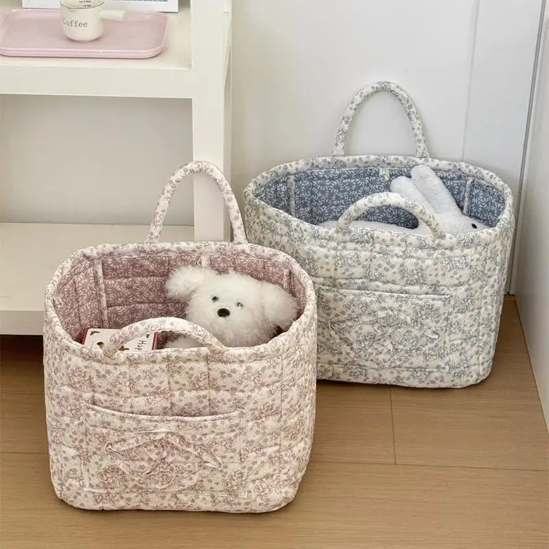 Large Quilted Floral Storage Basket with Handles – Foldable Quilted Storage Basket Nixie
