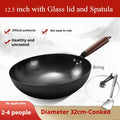 12.5" Carbon Steel Wok with Lid & Spatula – All Stoves Carbon Steel Wok Nixie 12.5inch Glass lid 32cm