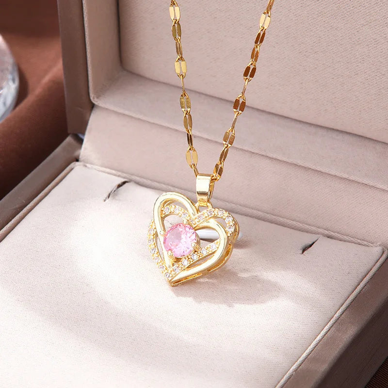 Interwoven Heart Pendant Necklace – Stainless Steel Choker Pendant Necklace Nixie