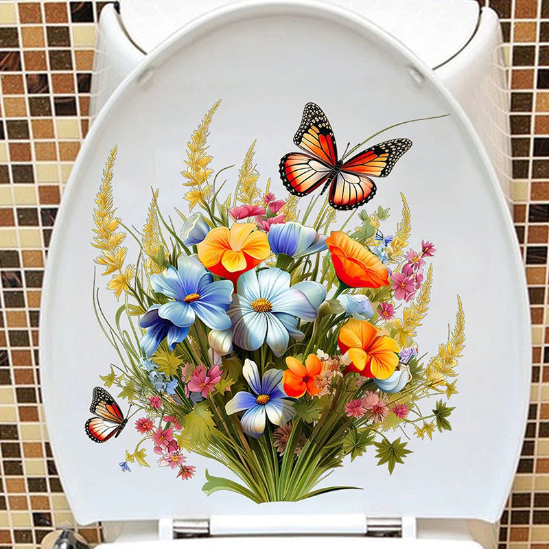 Butterfly Flower Waterproof Toilet Seat Decorative Sticker