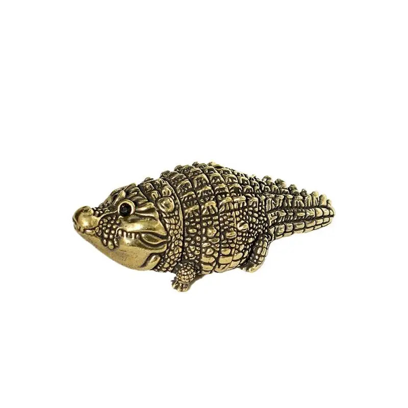 Antique Brass Crocodile Statue Feng Shui Lucky Desk Ornament Decorative Figurine Nixie