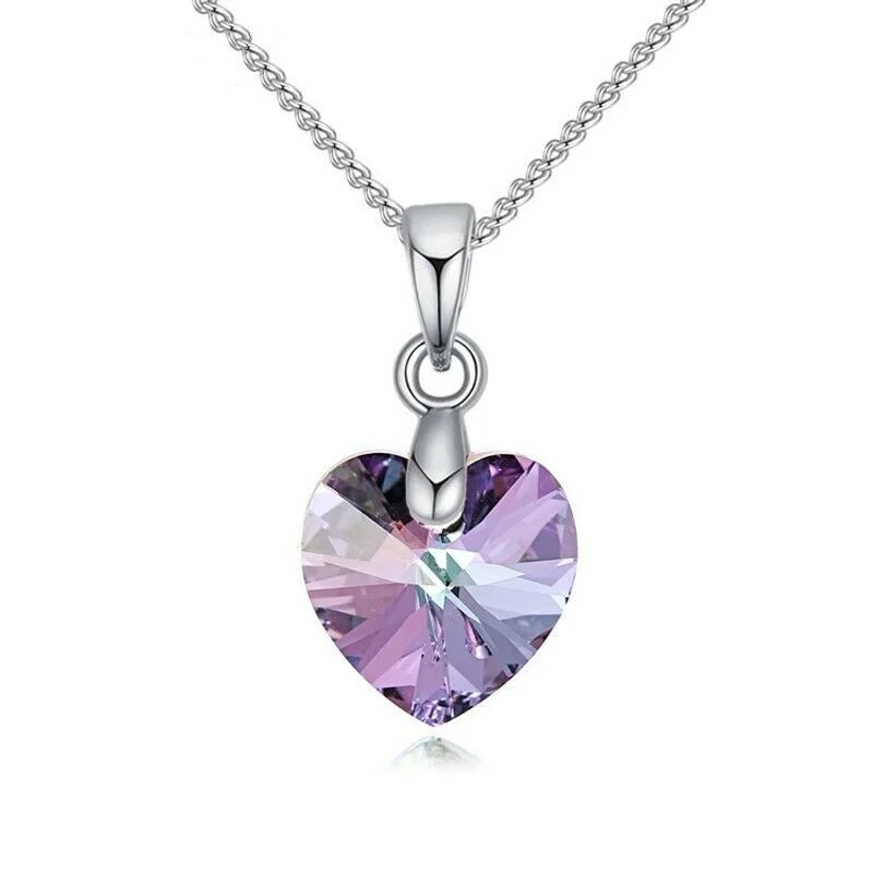 Purple Heart Necklace & Earrings Set – Rhinestone Crystal Jewelry Crystal Jewelry Set Nixie