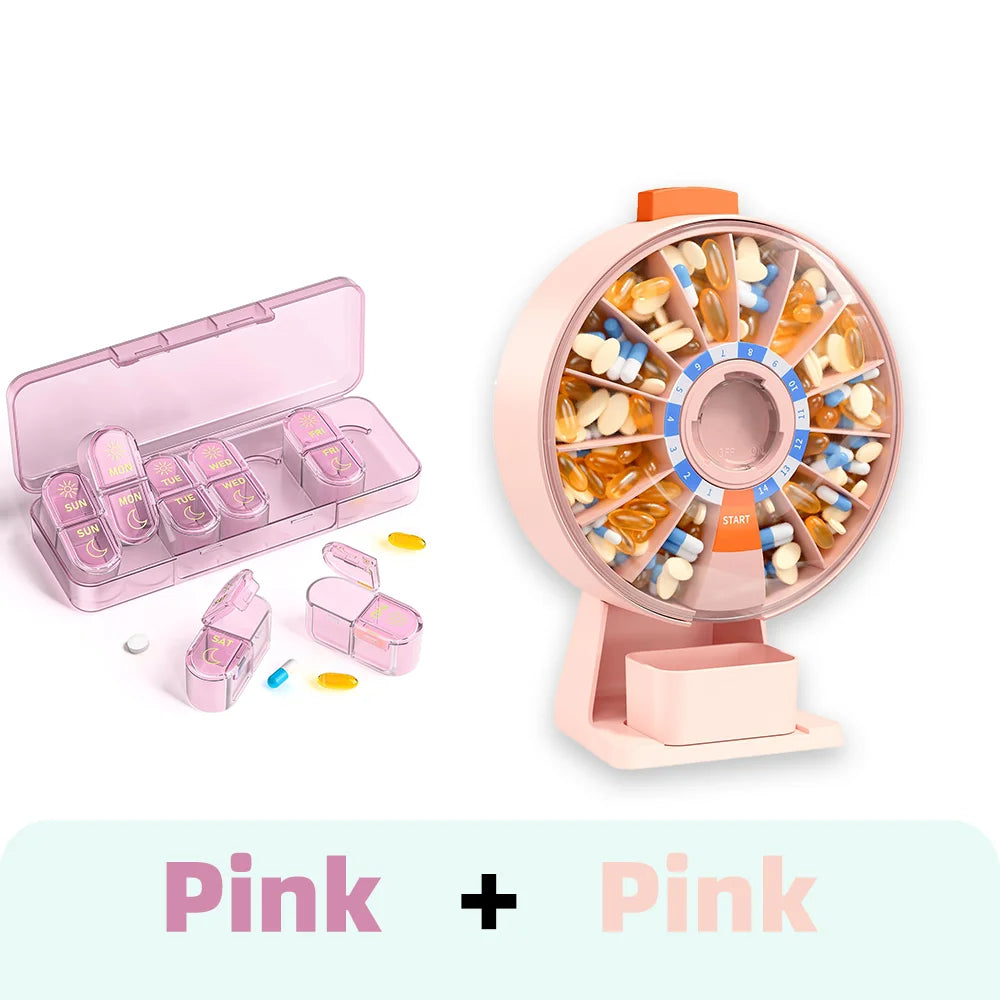 14-Day & 7-Day Pill Organizer Set – Home & Travel Case Pill Organizer Set Nixie Pink-Pink