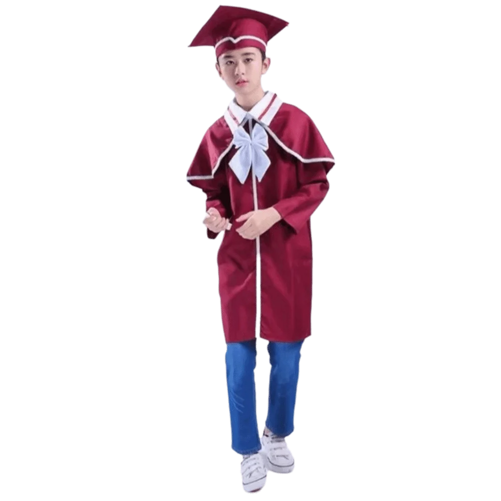 Kids Graduation Gown & Mortarboard Hat Set | Kindergarten Kids Graduation Gown Nixie Wine red 140cm
