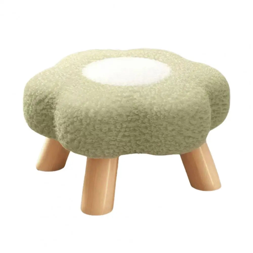Flower Stool Wooden Legs Cloud Velvet Cushion Footrest Seat