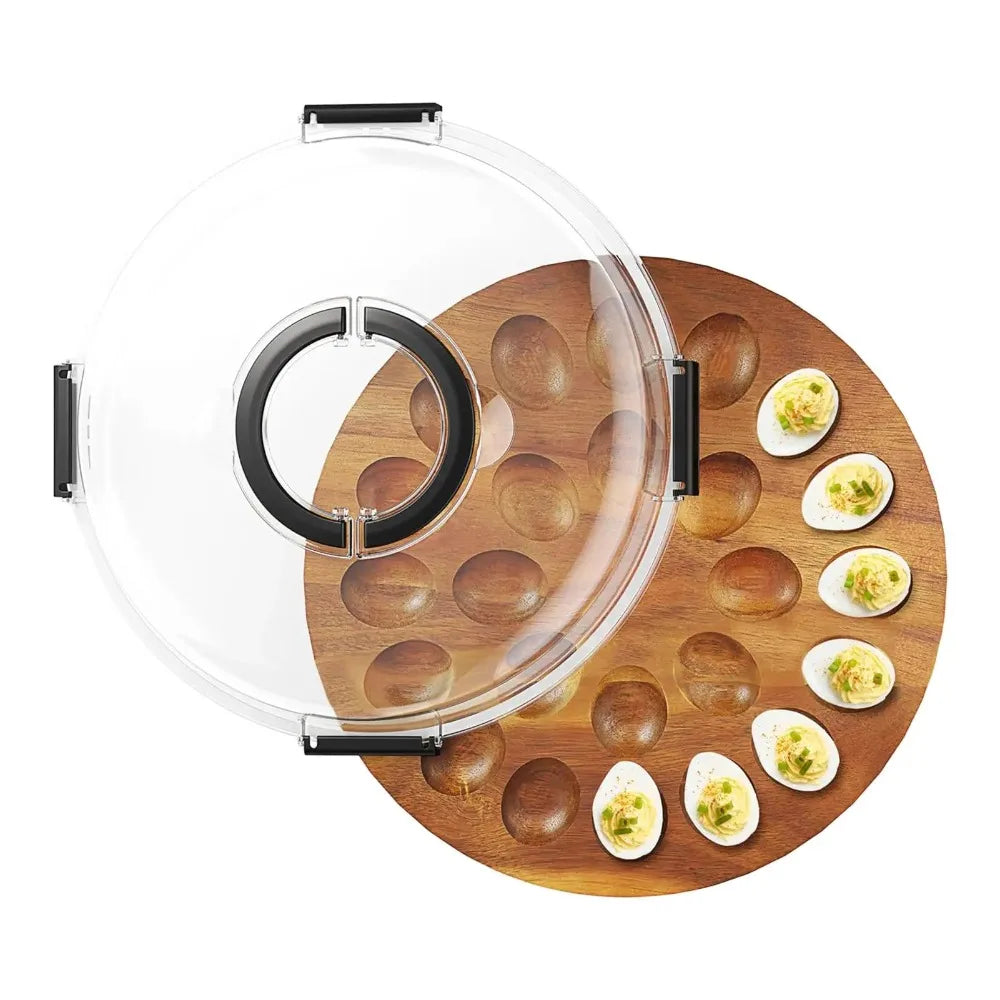 24-Slot Wooden Deviled Egg Tray with Lid | Party Platter Egg Serving Tray Nixie