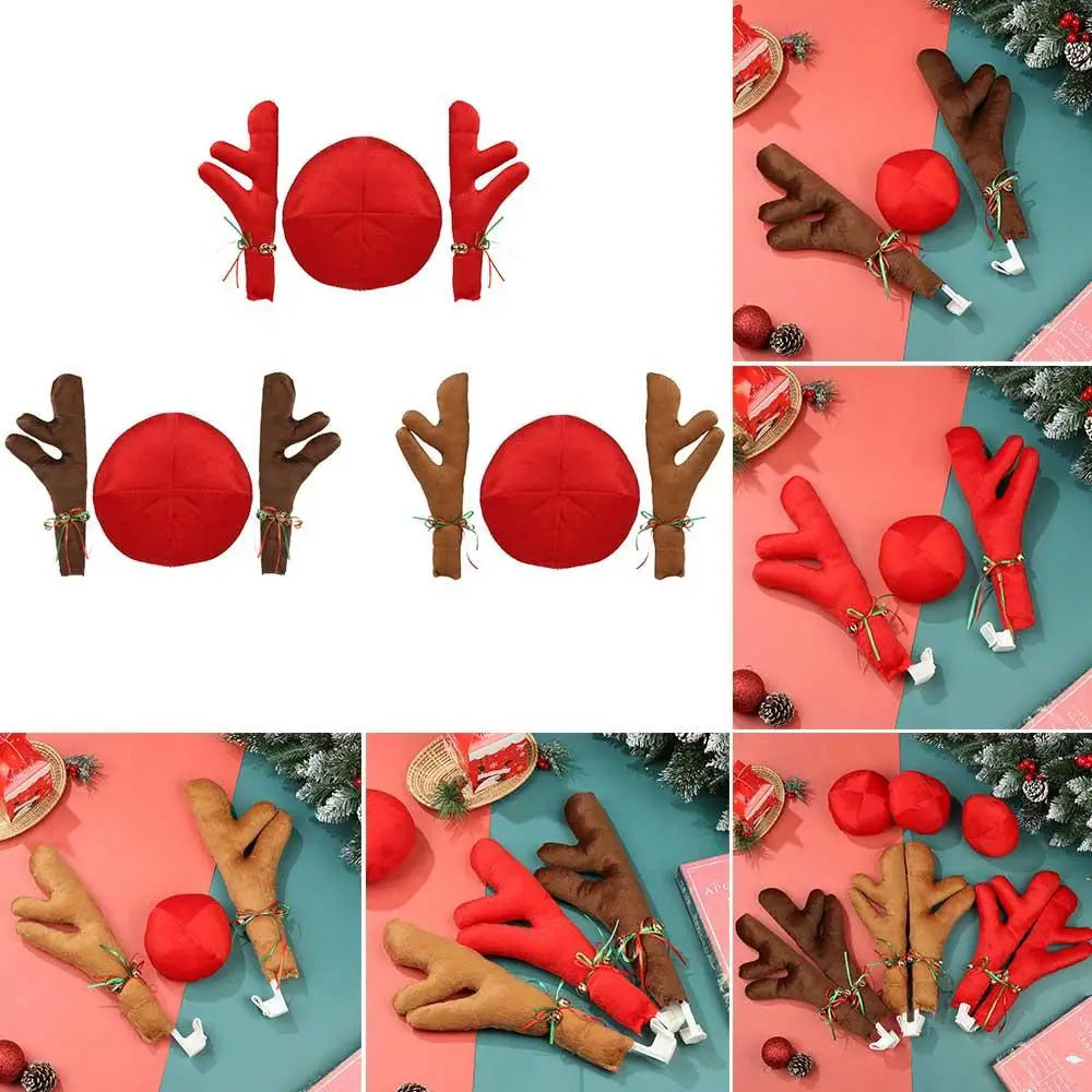 Christmas Car Reindeer Antlers & Red Nose Decoration Set Car Holiday Decoration Nixie