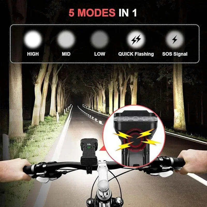 BUCKLOS 12 LED Bike Headlight & 140dB Horn – USB Rechargeable Bike Headlight Horn Nixie