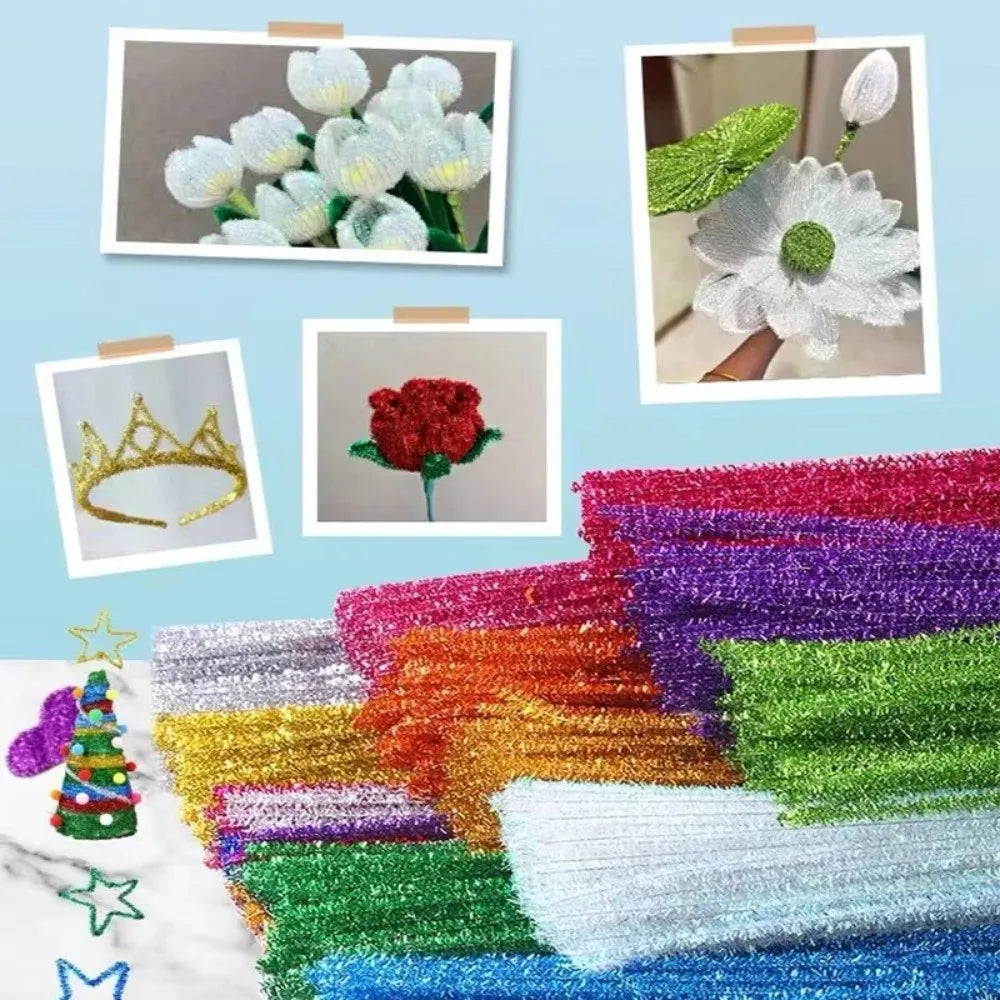 100pcs Glitter Chenille Stems 30cm – Christmas DIY Craft Supplies Chenille Craft Stems Nixie