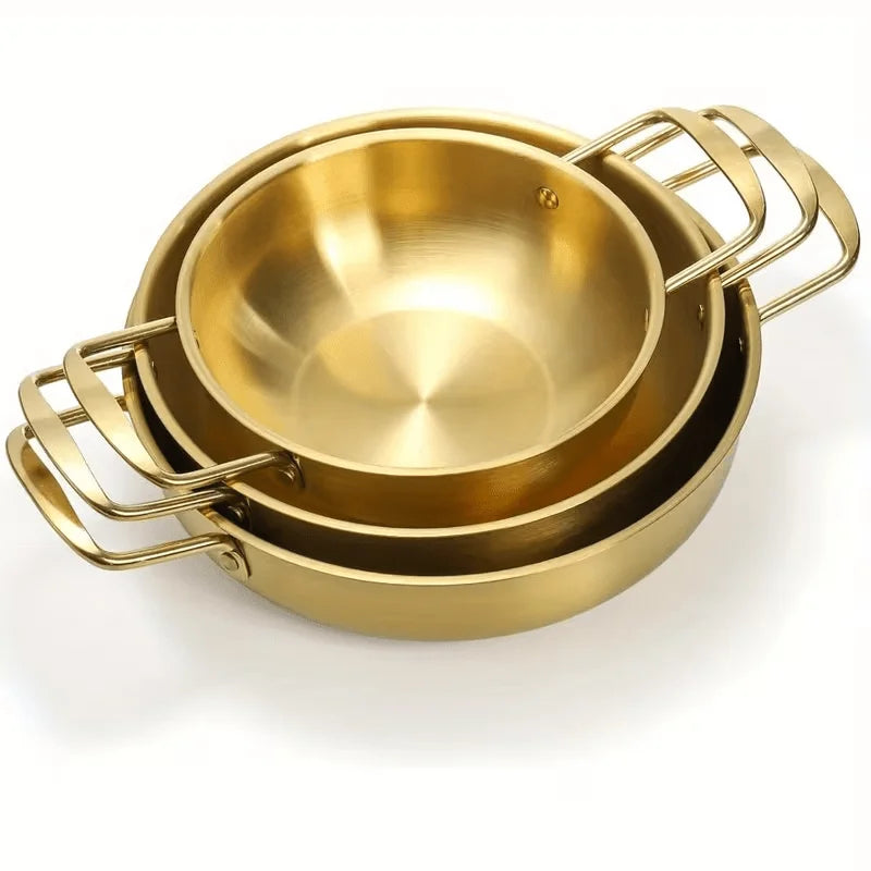 3-Piece Gold Korean Ramen Pot Set | Stainless Steel Cooking Pots Cookware Pot Set Nixie