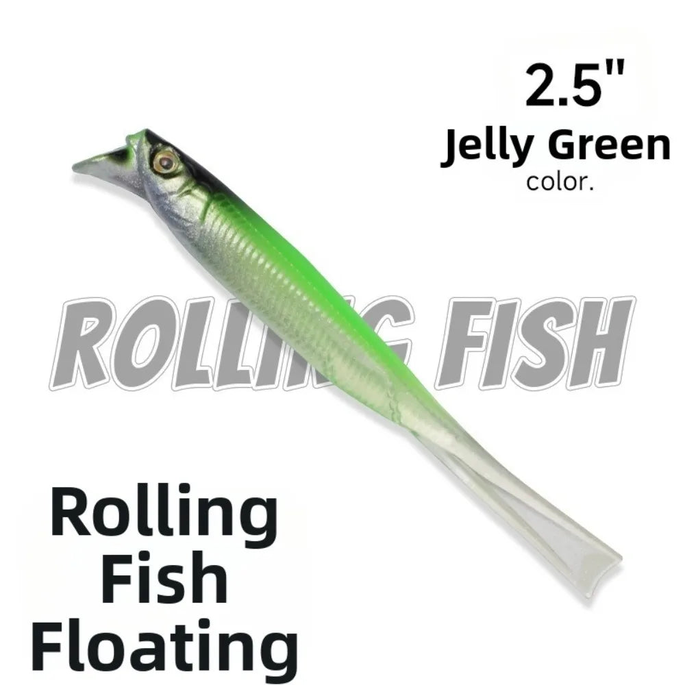 TPE Soft Bait Fishing Lure 2.5" & 3" Rolling Action – 8 Pack Soft Fishing Lure Nixie 8pcs Green-2.5Inch