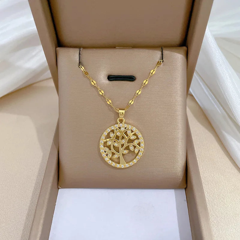 Tree of Life Pendant Choker Necklace | Gold Stainless Steel Pendant Necklace Nixie
