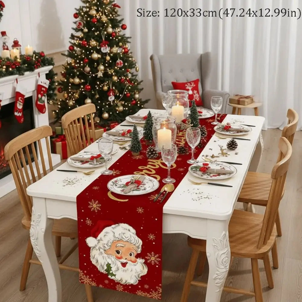 Christmas Table Runner – Santa, Snowman & Elk Holiday Decor Christmas Table Runner Nixie