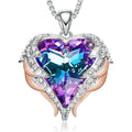 Angel Wing Heart Glass Pendant Necklace – Silver Zircon Pendant Necklace Nixie 1-VIOLET