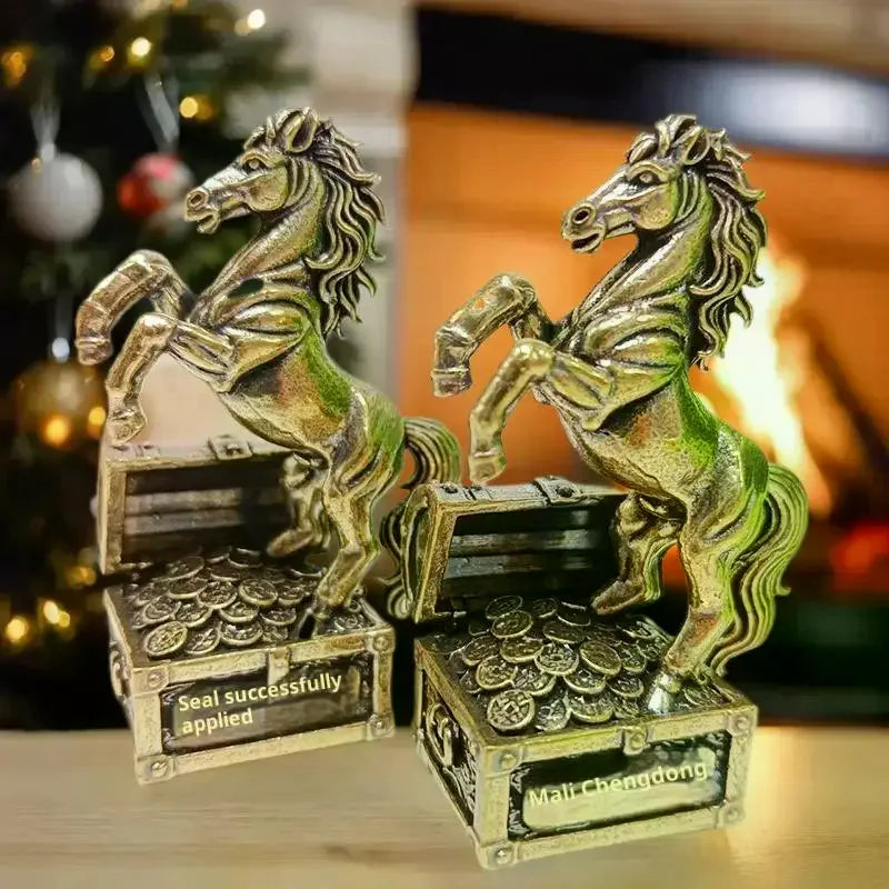 Brass Feng Shui Horse Figurine – Miniature Zodiac Statue Decorative Figurine Nixie