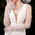 Elegant White Lace Bridal Gloves with Pearls & Ruffles Bridal Gloves Nixie 6