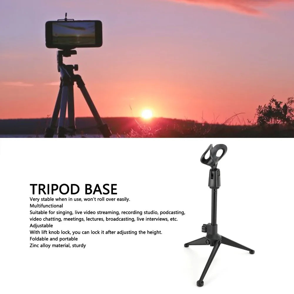 Height Adjustable Desktop Microphone Stand with Mic Clip