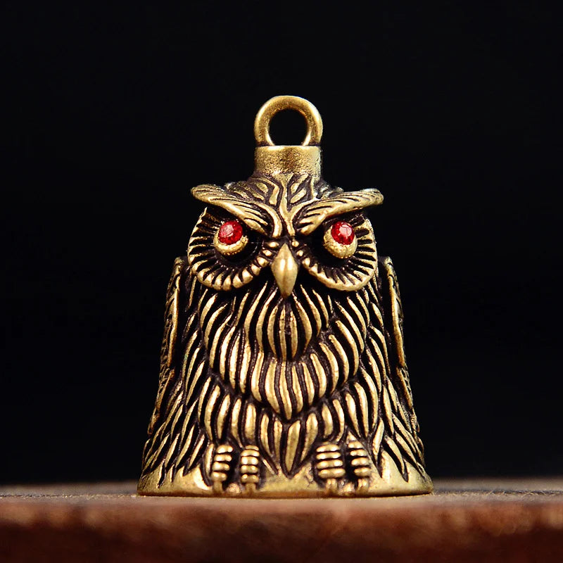 Vintage Owl Brass Bell Keychain – Feng Shui Car Pendant Brass Bell Keychain Nixie
