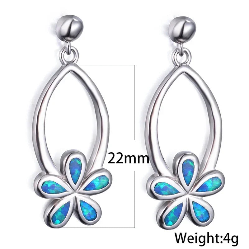 Flower Simulated Opal Stud Earrings – Blue White Floral Women Stud Earrings Nixie