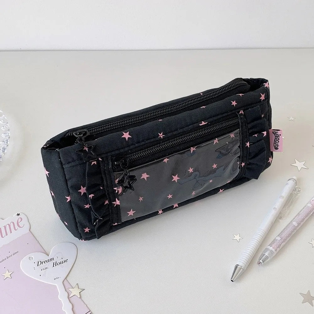 Transparent Window Pencil Case Large Capacity Badge Pen Bag