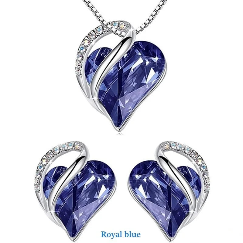 Love Heart Crystal Stud Earrings & Pendant Necklace Set Crystal Jewelry Set Nixie