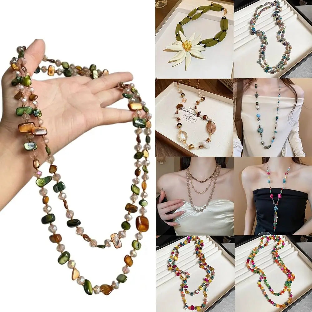 Bohemian Shell Beaded Double Layer Stackable Long Necklace Bohemian Beaded Necklace Nixie