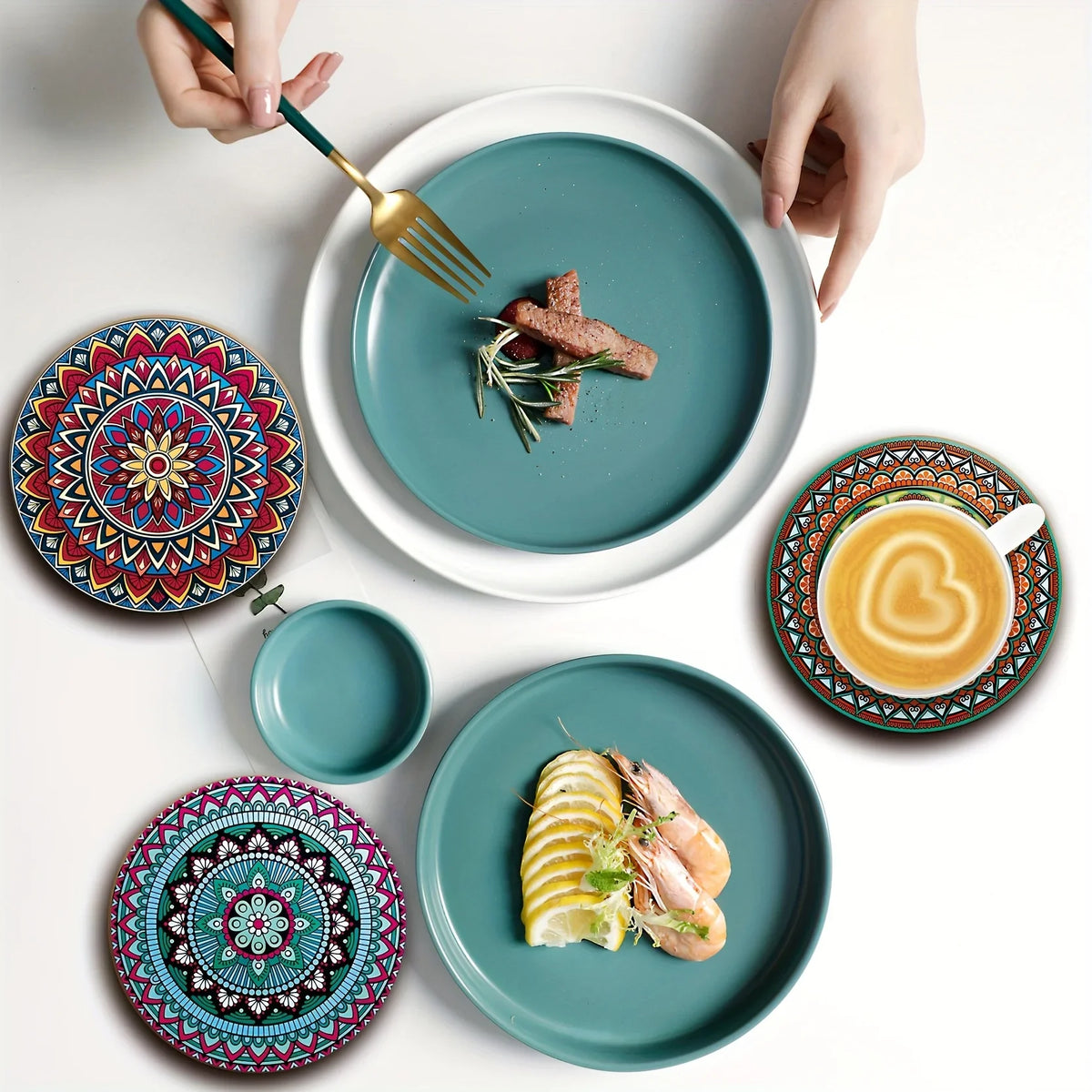 8-Piece Wooden Mandala Coasters Set – Home, Bar & Office Decor Decorative Coaster Set Nixie
