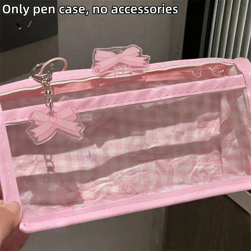 Sweet Bow Transparent Pencil Case – Large Capacity Zipper Bag Transparent Pencil Case Nixie Pink