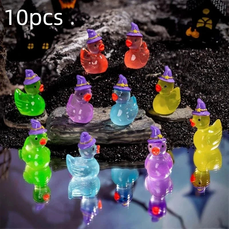 Glow-in-the-Dark Mini Witch Duck Figurines – 10-Piece Set Decorative Figurines Nixie