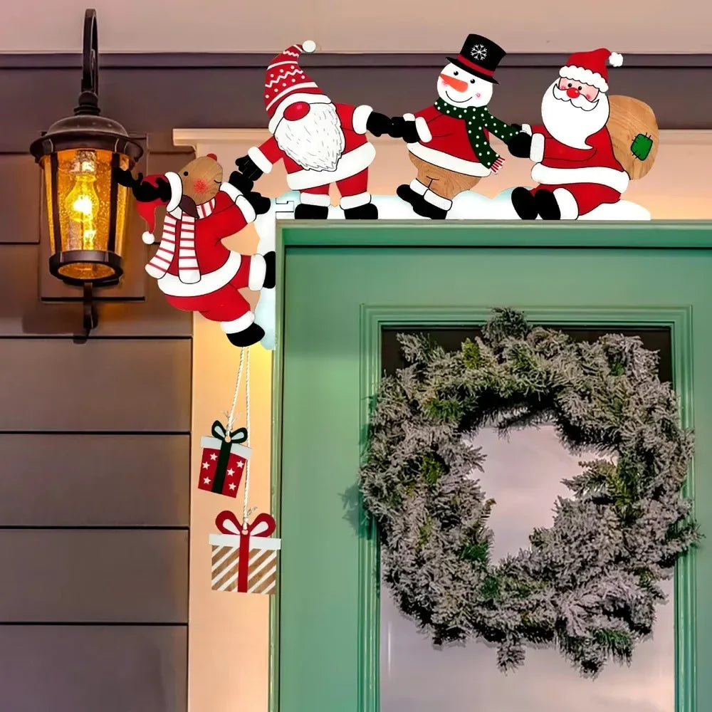 Christmas Wooden Door Corner Decor – Santa Snowman Reindeer Christmas Door Decoration Nixie