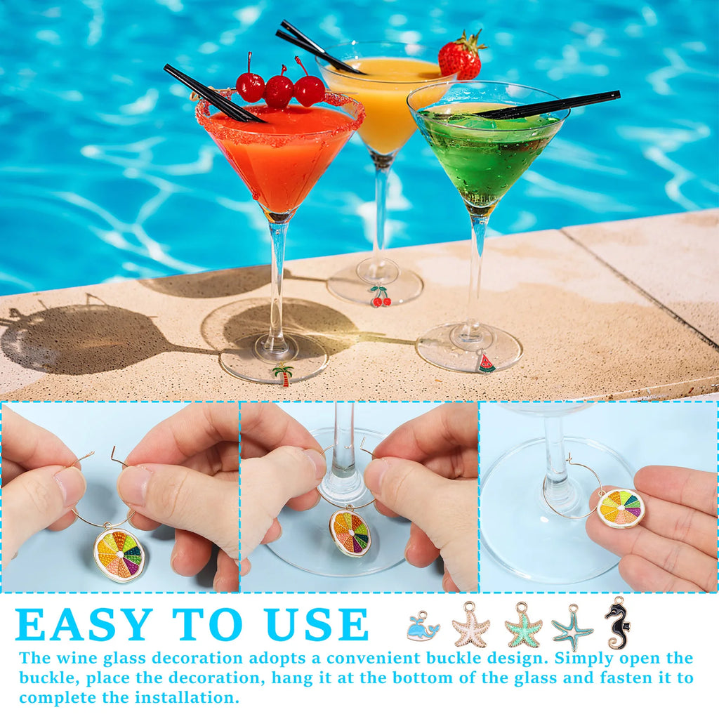 60-Piece Wine Glass Charms Set – Beach Party Drink Markers Wine Glass Charms Nixie