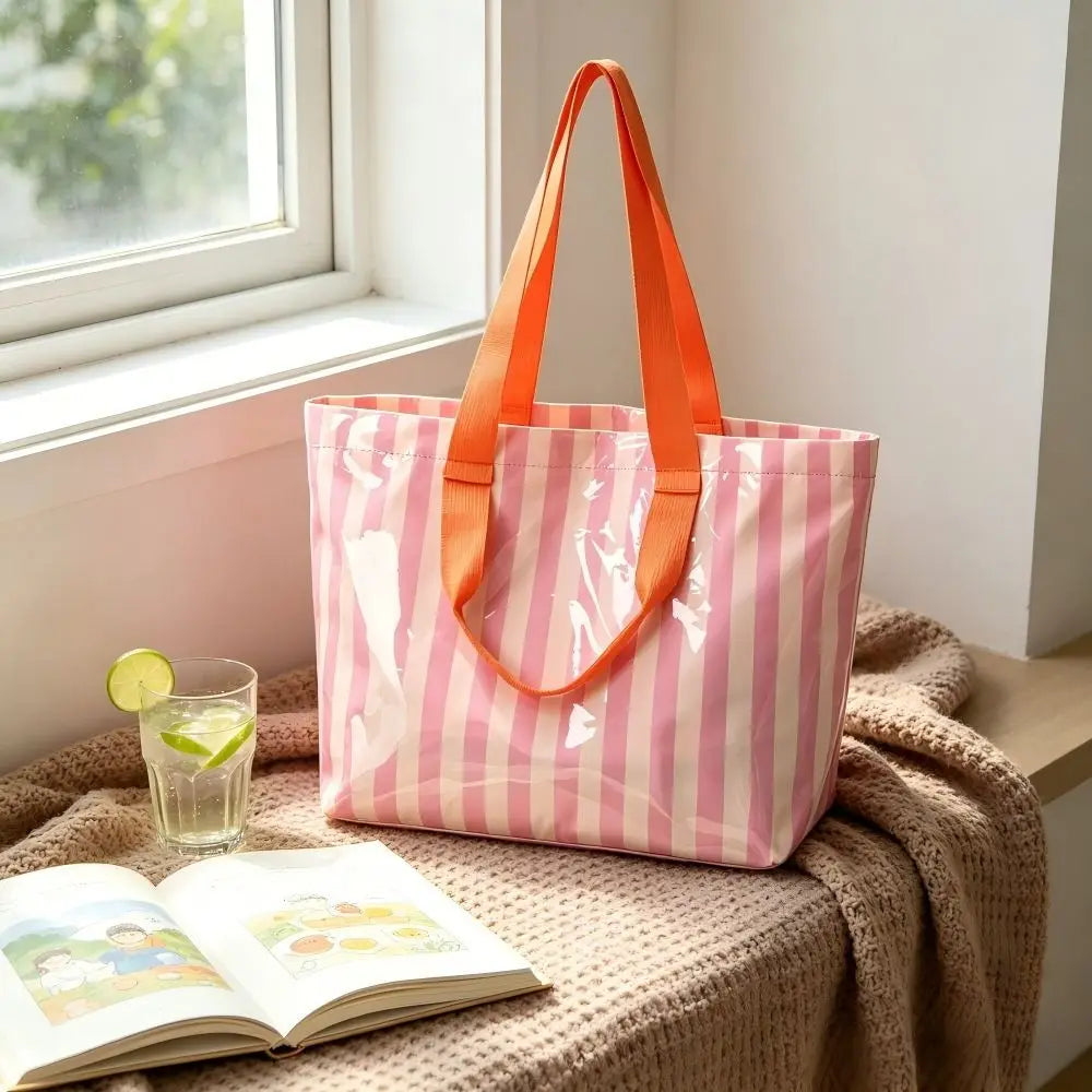 Striped Waterproof PVC Beach Tote Bag | Shoulder Handbag Beach Tote Bag Nixie