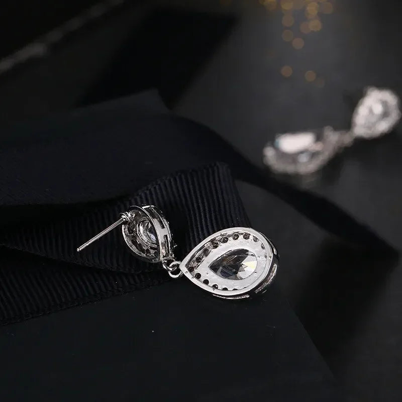 Green Water Drop Crystal Dangle Earrings | Zinc Alloy Rhinestone Crystal Dangle Earrings Nixie